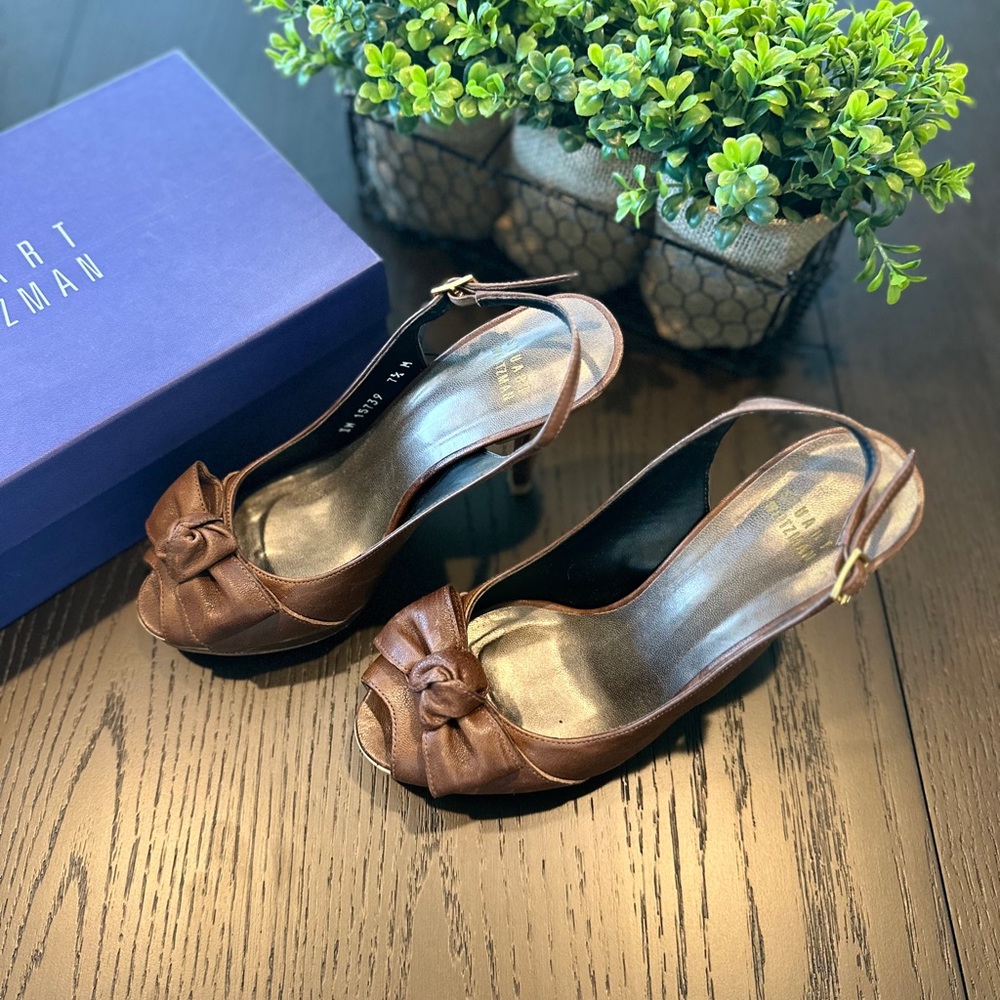 Stuart Weitzman Chocolate Brown Bow Slingback Heels